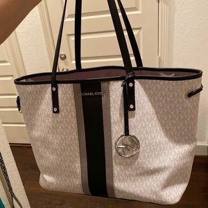 Black and white with silver hardware MK tote